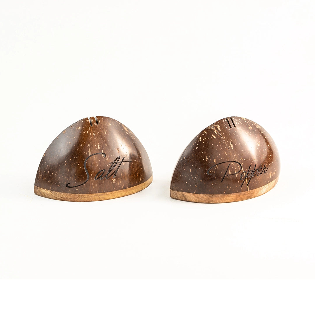 Coconut Shell Wooden Salt and Pepper Shakers Set