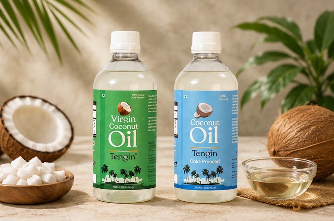 Tengin raw VCO glass bottle dry can coconut oil duo pack natural Karnataka farm-sourced